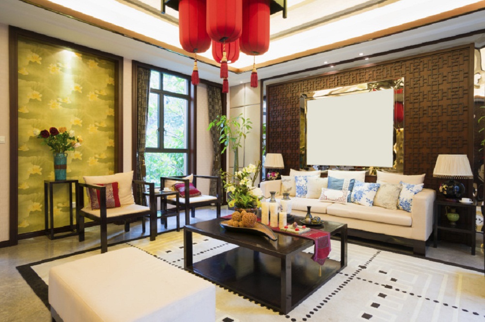 luxury living room with nice decoration of Chinese style